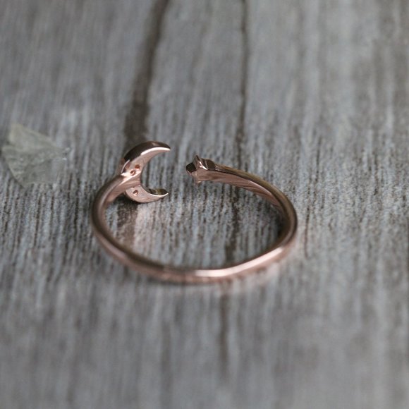 Gold Vermeil 14 Gold layered over 925 Sterling Silver Crescent Moon Ring for Her - Picture 6 of 9